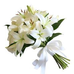 Sticker - Fresh White Lily Bouquet with Elegant Ribbon for Floral Arrangements