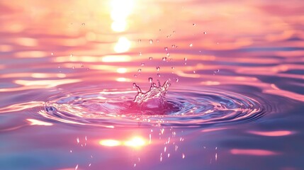Poster - Splash abstract background concept. A beautiful splash of water reflecting the colors of sunset on a tranquil surface.