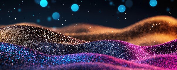 Poster - Glitter abstract background concept. Abstract colorful waves with sparkling lights creating a mesmerizing visual effect.