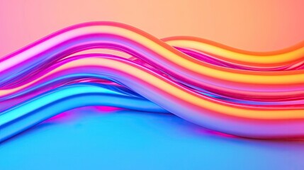 Poster - Neon abstract background idea. Colorful wave lines in bright blue and pink, creating a modern artistic background.