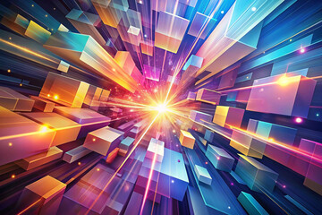 Poster - Abstract vibrant colorful 3D cube tunnel.