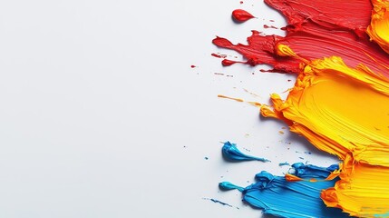 Poster - Splash abstract background concept. Vibrant paint strokes in red, yellow, and blue on a blank canvas for creative designs.