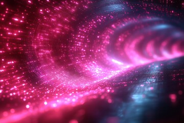 Poster - Abstract Iridescent Technology Background Featuring Glowing Pink and Blue Lights in a Dynamic Swirling Motion Illustration