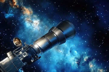 Poster - space telescope observes distant galaxies and cosmic phenomena in vivid detail