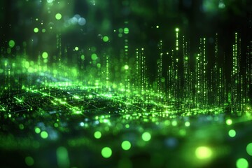 Poster - Exciting Abstract Technology Background with Green Luminescence and Digital Patterns for Creative Projects and Designs