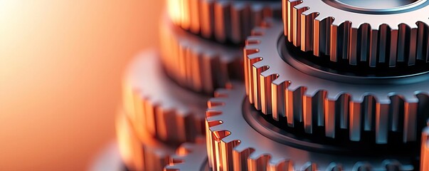 Poster - Metallic abstract background concept. Close-up view of metallic gears showcasing precision engineering and machinery.