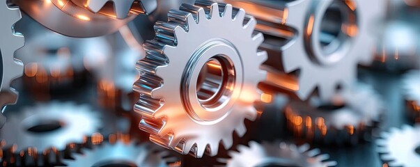 Poster - Metallic abstract background concept. Close-up view of metallic gears showcasing intricate engineering and mechanical design.