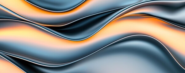 Poster - Metallic abstract background concept. Vibrant abstract waves in blue and orange, showcasing fluid motion and modern design.