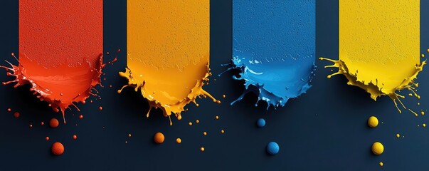 Poster - Splash abstract background concept. Colorful paint splashes on dark background create vibrant artistic impressions.