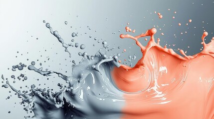 Poster - Splash abstract background concept. Dynamic splash of gray and coral paint creating a vibrant abstract visual.