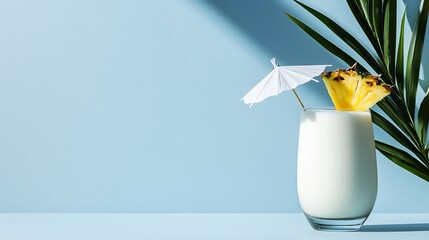 Poster - Creamy pineapple cocktail with umbrella garnish.