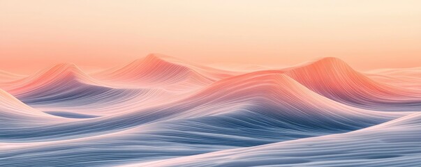 Poster - Waves abstract background idea. Soft pastel waves merge harmoniously in a serene landscape at sunset.