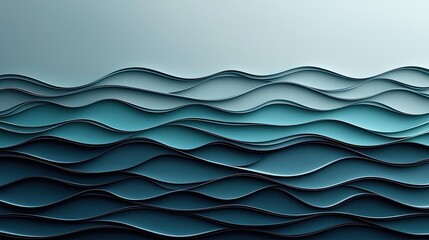 Poster - Waves abstract background idea. Stylized waves create a fluid sense of motion in tranquil blue tones.