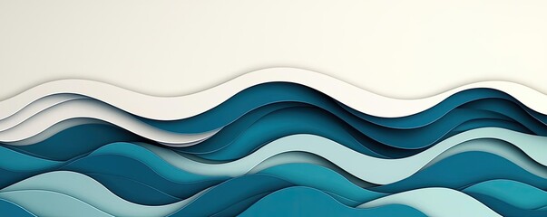 Poster - Waves abstract background idea. Stylized waves in blue and white, creating a serene and modern design aesthetic.