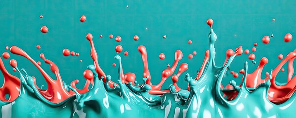 Aufkleber - Splash abstract background concept. Vibrant splash of turquoise and coral paint creating dynamic fluid motion in art.