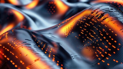 Poster - Metallic abstract background concept. Abstract design featuring vibrant waves with glowing patterns and fluid motion.