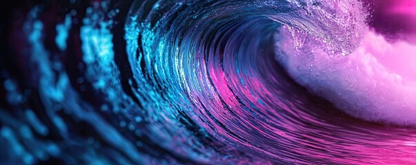 Poster - Waves abstract background idea. A vibrant ocean wave illuminated by colorful lights, showcasing nature's beauty.