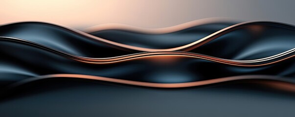 Aufkleber - Metallic abstract background concept. Abstract waves of black and copper creating a modern, fluid design for various uses.