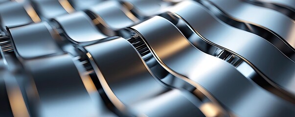 Poster - Metallic abstract background concept. Close-up of metallic wavy surface highlighting intricate patterns and textures.