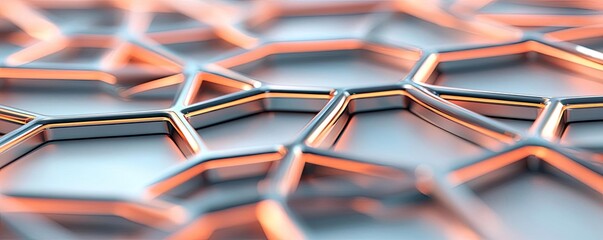Aufkleber - Metallic abstract background concept. Close-up view of a futuristic, metallic hexagonal structure reflecting light.