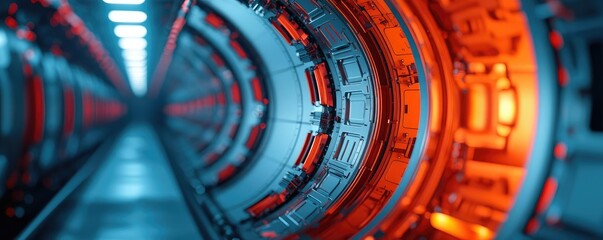 Poster - Metallic abstract background concept. Futuristic tunnel with glowing lights, showcasing advanced technology and design.