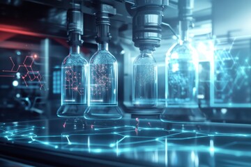 Poster - Innovative lab technology showcases glass vials being processed by advanced machinery