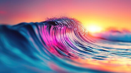 Aufkleber - Waves abstract background idea. A stunning wave at sunset, showcasing vibrant colors in the ocean and sky.