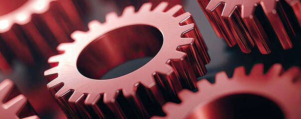 Poster - Metallic abstract background concept. Close-up of red metal gears showcasing intricate design and mechanical precision.