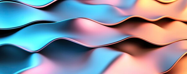 Poster - Metallic abstract background concept. Abstract wavy patterns in vibrant blue and orange colors create a mesmerizing visual effect.