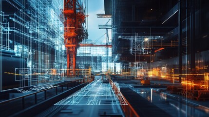 Poster - Modern Construction Site with Digital Projections and Technology