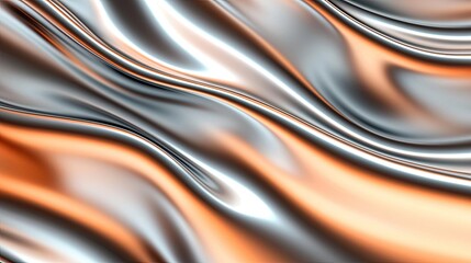 Aufkleber - Metallic abstract background concept. Abstract metallic wave texture in silver and copper colors, showcasing fluid design.