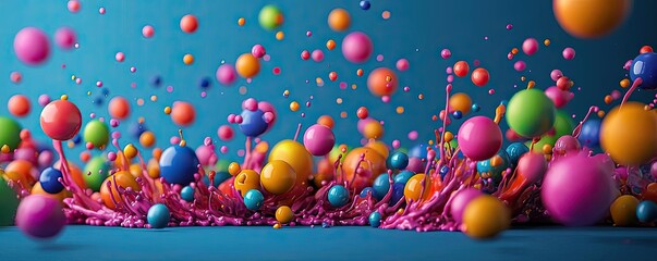 Poster - Splash abstract background concept. Colorful abstract spheres create a vibrant dynamic pattern against a bright background.