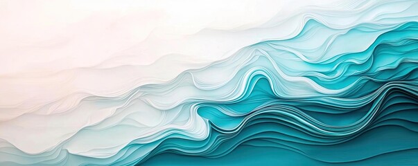 Poster - Waves abstract background idea. Abstract wave patterns in calming teal and white colors for design projects.