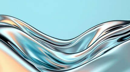 Poster - Waves abstract background idea. Abstract fluid shapes in shades of blue and silver creating a serene visual experience.