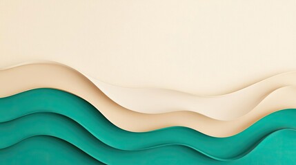 Poster - Waves abstract background idea. Abstract wavy layers in teal and beige tones create a modern background design.