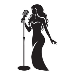 Graceful Silhouette Illustration of a Singer in Gown