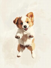 Poster - Joyful puppy jumping in excitement during a sunny afternoon playtime in a cozy backyard. Generative AI