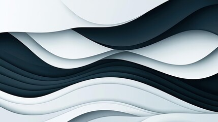 Poster - Waves abstract background idea. Elegant abstract waves in black, white, and gray offering a modern design aesthetic.