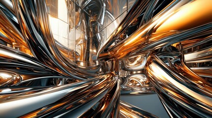 Poster - Metallic abstract background concept. Futuristic abstract metallic structure with smooth curves and reflections.