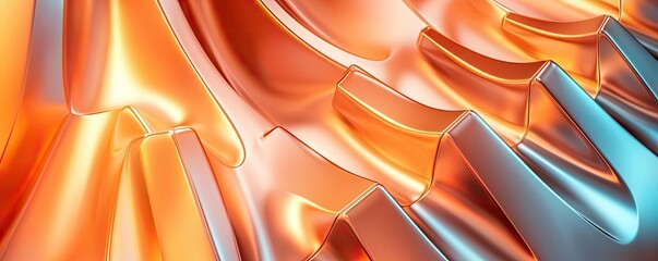 Poster - Metallic abstract background concept. Abstract metal texture with vibrant orange and blue waves showcasing depth and movement.
