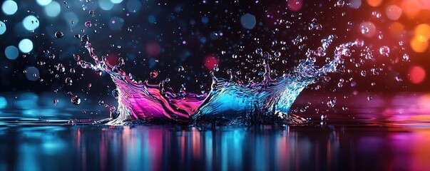 Poster - Splash abstract background concept. Colorful splash from a liquid drop against a vibrant backdrop of hues and lights.
