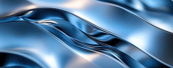 Poster - Metallic abstract background concept. A close-up of flowing blue fabric creating a smooth, dynamic texture and visual depth.