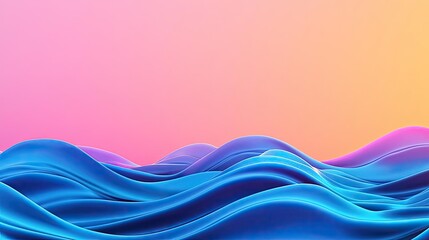 Poster - Waves abstract background idea. Vibrant abstract waves in shades of blue against a soft pink and orange gradient background.