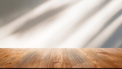 Aufkleber - Empty wooden table top with blurry background of shadow white wall
