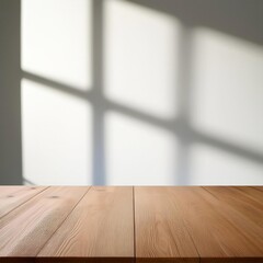 Aufkleber - Empty wooden table top with blurry background of shadow white wall