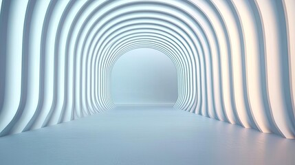 Poster - Smoke abstract background idea. Futuristic tunnel with soft lighting and curved walls creating an immersive space.