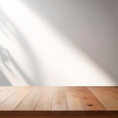Aufkleber - Empty wooden table top with blurry background of shadow white wall