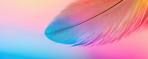Poster - Feather abstract background concept. A captivating colorful feather elegantly blending with a soft gradient background.