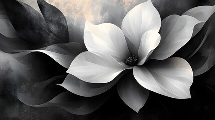 Leinwandbilder - Abstract Black and White Backgrounds. A stunning grayscale image of a magnolia flower, showcasing its delicate petals and leaves. The monochrome palette enhances its elegant beauty.