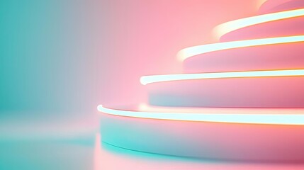 Poster - Soft abstract background idea. Colorful abstract stairs with vibrant lights in a modern design setting.